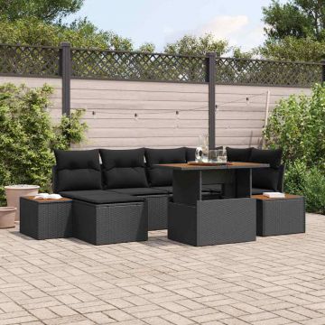 vidaXL Set de masă pentru grădină cu pernă 7 pcs Negru și Maro