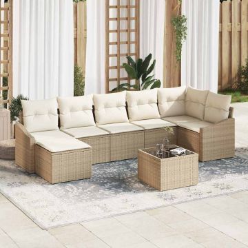 vidaXL Set de masă pentru grădină cu pernă 8 pcs Bej și crem