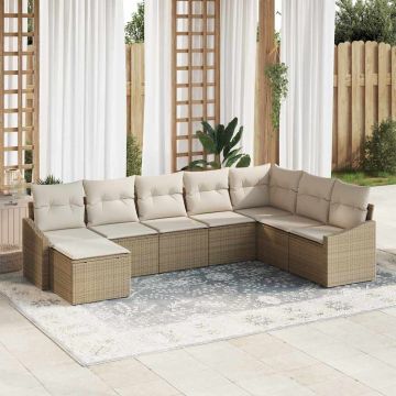 vidaXL Set de masă pentru grădină cu pernă 8 pcs Bej și crem