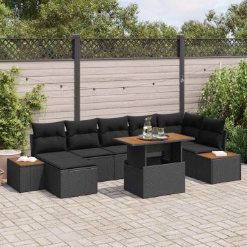 vidaXL Set de masă pentru grădină cu pernă 8 pcs Negru și Maro