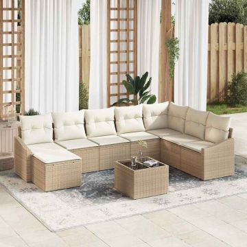vidaXL Set de masă pentru grădină cu pernă 9 pcs Bej și crem