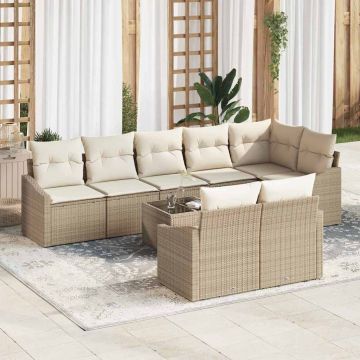 vidaXL Set de masă pentru grădină cu pernă 9 pcs Bej și crem