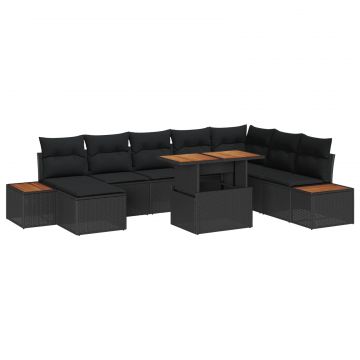 vidaXL Set de masă pentru grădină cu pernă 9 pcs Negru și Maro