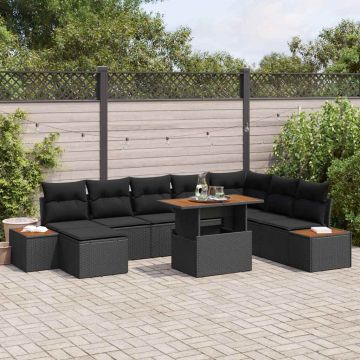 vidaXL Set de masă pentru grădină cu pernă 9 pcs Negru și Maro