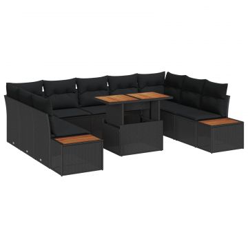vidaXL Set de masă pentru grădină cu pernă Manual 10 pcs Negru și Maro