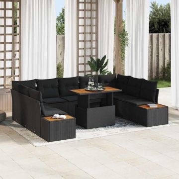vidaXL Set de masă pentru grădină cu pernă Manual 10 pcs Negru și Maro