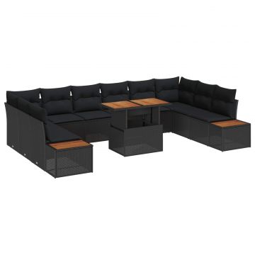 vidaXL Set de masă pentru grădină cu pernă Manual 11 pcs Negru și Maro