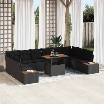 vidaXL Set de masă pentru grădină cu pernă Manual 11 pcs Negru și Maro