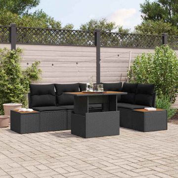 vidaXL Set de masă pentru grădină cu pernă Manual 6 pcs Negru și Maro
