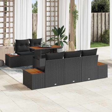 vidaXL Set de masă pentru grădină cu pernă Manual 6 pcs Negru și Maro