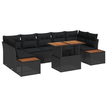 vidaXL Set de masă pentru grădină cu pernă Manual 8 pcs Negru și Maro