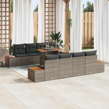 vidaXL Set de masă pentru grădină cu pernă Manual 9 pcs Gri și Brown
