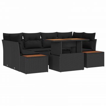 vidaXL Set de masă pentru grădină cu pernă Manual 9 pcs Negru și Maro