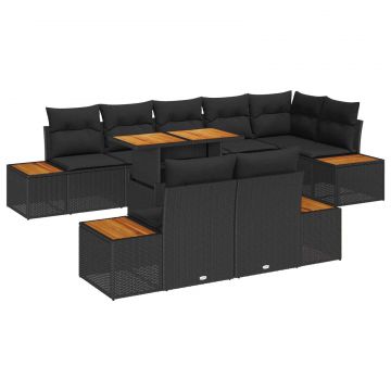 vidaXL Set de masă pentru grădină cu pernă Manual 9 pcs Negru și Maro