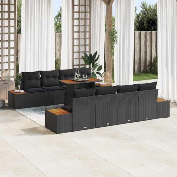 vidaXL Set de masă pentru grădină cu pernă Manual 9 pcs Negru și Maro