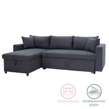 Canapea Coltar extensibila reversibila Lilian, material din lumea pako, antracit, 225x148x81cm 148x225