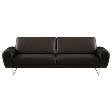 Canapea Cu 3 Locuri, piele, negru, culoare crom