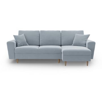 Colțar albastru deschis extensibil, cu spațiu de depozitare cu tapițerie din catifea Kyoto – Cosmopolitan Design