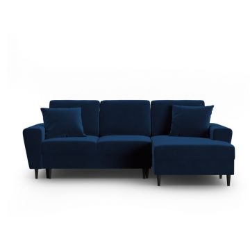 Colțar albastru extensibil, cu spațiu de depozitare cu tapițerie din catifea (cu colț pe partea dreaptă,cu șezlong) Kyoto – Cosmopolitan Design