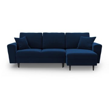 Colțar albastru extensibil, cu spațiu de depozitare cu tapițerie din catifea Kyoto – Cosmopolitan Design