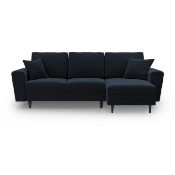 Colțar albastru închis extensibil, cu spațiu de depozitare cu tapițerie din catifea Kyoto – Cosmopolitan Design