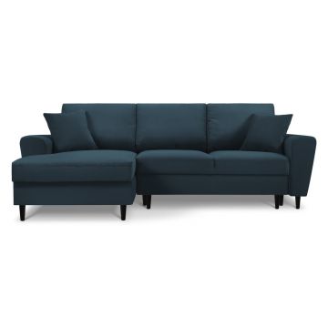 Colțar albastru închis extensibil, cu spațiu de depozitare cu tapițerie din catifea reiată (cu colț pe partea stângă, cu șezlong) Kyoto – Cosmopolitan Design