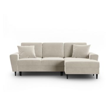 Colțar bej extensibil, cu spațiu de depozitare cu tapițerie din catifea (cu colț pe partea dreaptă, cu șezlong) Kyoto – Cosmopolitan Design