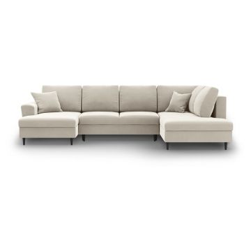 Colțar bej extensibil, cu spațiu de depozitare cu tapițerie din catifea (cu colț pe partea dreaptă-în formă de 