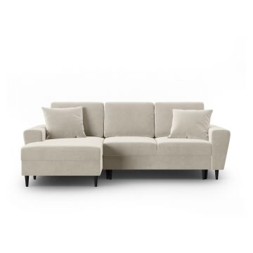 Colțar bej extensibil, cu spațiu de depozitare cu tapițerie din catifea (cu colț pe partea stângă, cu șezlong) Kyoto – Cosmopolitan Design