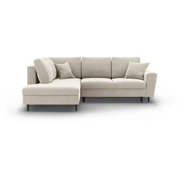 Colțar bej extensibil, cu spațiu de depozitare cu tapițerie din catifea (cu colț pe partea stângă-în formă de ”L”) Kyoto – Cosmopolitan Design