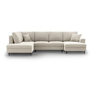 Colțar bej extensibil, cu spațiu de depozitare cu tapițerie din catifea (cu colț pe partea stângă-în formă de 