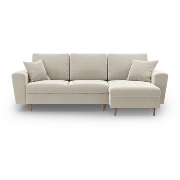 Colțar bej extensibil, cu spațiu de depozitare cu tapițerie din catifea Kyoto – Cosmopolitan Design