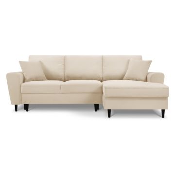 Colțar bej extensibil, cu spațiu de depozitare cu tapițerie din catifea reiată (cu colț pe partea dreaptă, cu șezlong) Kyoto – Cosmopolitan Design