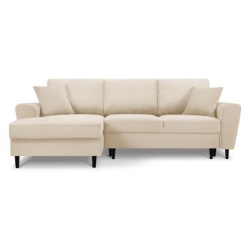 Colțar bej extensibil, cu spațiu de depozitare cu tapițerie din catifea reiată (cu colț pe partea stângă, cu șezlong) Kyoto – Cosmopolitan Design