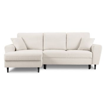 Colțar bej extensibil, cu spațiu de depozitare cu tapițerie din țesătură bouclé (cu colț pe partea stângă, cu șezlong) Kyoto – Cosmopolitan Design