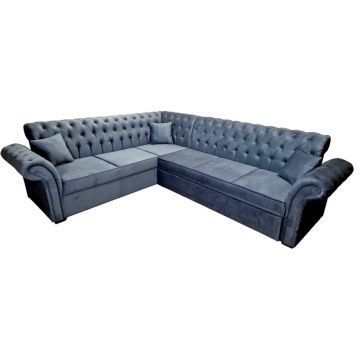 Colțar Extensibil Chesterfield, 300x260x95cm, 7 locuri, Velutto 18 Anthracite , în formă de 