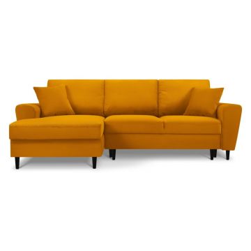 Colțar galben muștar extensibil, cu spațiu de depozitare cu tapițerie din catifea reiată (cu colț pe partea stângă, cu șezlong) Kyoto – Cosmopolitan Design