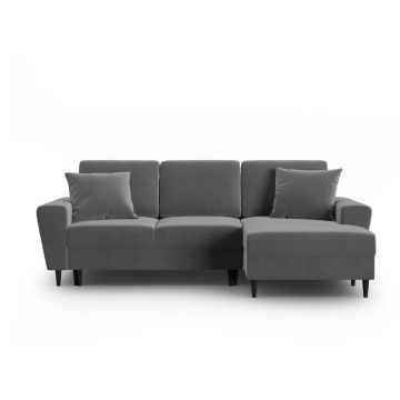 Colțar gri deschis extensibil, cu spațiu de depozitare cu tapițerie din catifea (cu colț pe partea dreaptă, cu șezlong) Kyoto – Cosmopolitan Design