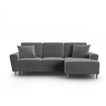 Colțar gri deschis extensibil, cu spațiu de depozitare cu tapițerie din catifea (cu colț pe partea dreaptă, cu șezlong) Kyoto – Cosmopolitan Design