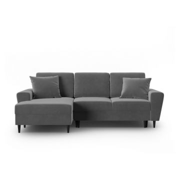 Colțar gri deschis extensibil, cu spațiu de depozitare cu tapițerie din catifea (cu colț pe partea stângă, cu șezlong) Kyoto – Cosmopolitan Design