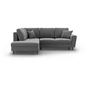 Colțar gri deschis extensibil, cu spațiu de depozitare cu tapițerie din catifea (cu colț pe partea stângă-în formă de ”L”) Kyoto – Cosmopolitan Design