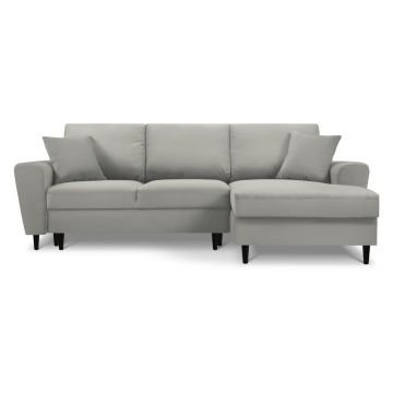 Colțar gri deschis extensibil, cu spațiu de depozitare cu tapițerie din catifea reiată (cu colț pe partea dreaptă, cu șezlong) Kyoto – Cosmopolitan Design