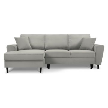 Colțar gri deschis extensibil, cu spațiu de depozitare cu tapițerie din catifea reiată (cu colț pe partea stângă, cu șezlong) Kyoto – Cosmopolitan Design