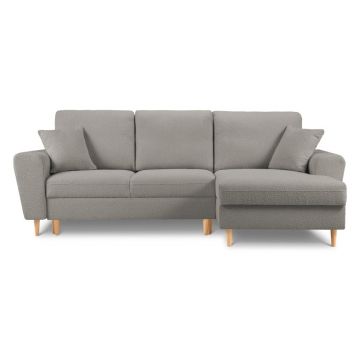 Colțar gri deschis extensibil, cu spațiu de depozitare cu tapițerie din țesătură bouclé (cu colț pe partea dreaptă, cu șezlong) Kyoto – Cosmopolitan Design