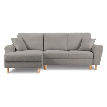 Colțar gri deschis extensibil, cu spațiu de depozitare cu tapițerie din țesătură bouclé (cu colț pe partea stângă, cu șezlong) Kyoto – Cosmopolitan Design