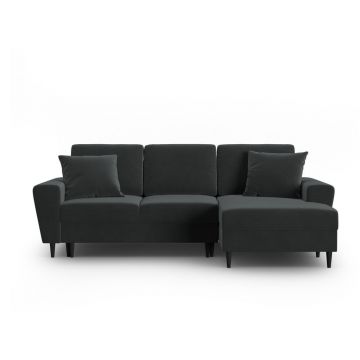 Colțar gri închis extensibil, cu spațiu de depozitare cu tapițerie din catifea (cu colț pe partea dreaptă, cu șezlong) Kyoto – Cosmopolitan Design