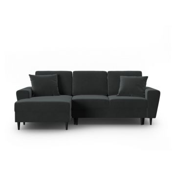 Colțar gri închis extensibil, cu spațiu de depozitare cu tapițerie din catifea (cu colț pe partea stângă, cu șezlong) Kyoto – Cosmopolitan Design