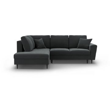 Colțar gri închis extensibil, cu spațiu de depozitare cu tapițerie din catifea (cu colț pe partea stângă-în formă de ”L”) Kyoto – Cosmopolitan Design