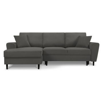 Colțar gri închis extensibil, cu spațiu de depozitare cu tapițerie din catifea reiată (cu colț pe partea stângă, cu șezlong) Kyoto – Cosmopolitan Design