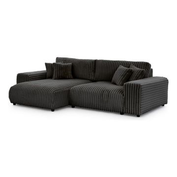 Colțar gri închis extensibil, cu spațiu de depozitare, cu tapițerie din catifea reiată (cu colț pe partea stângă) Sarina – Ropez